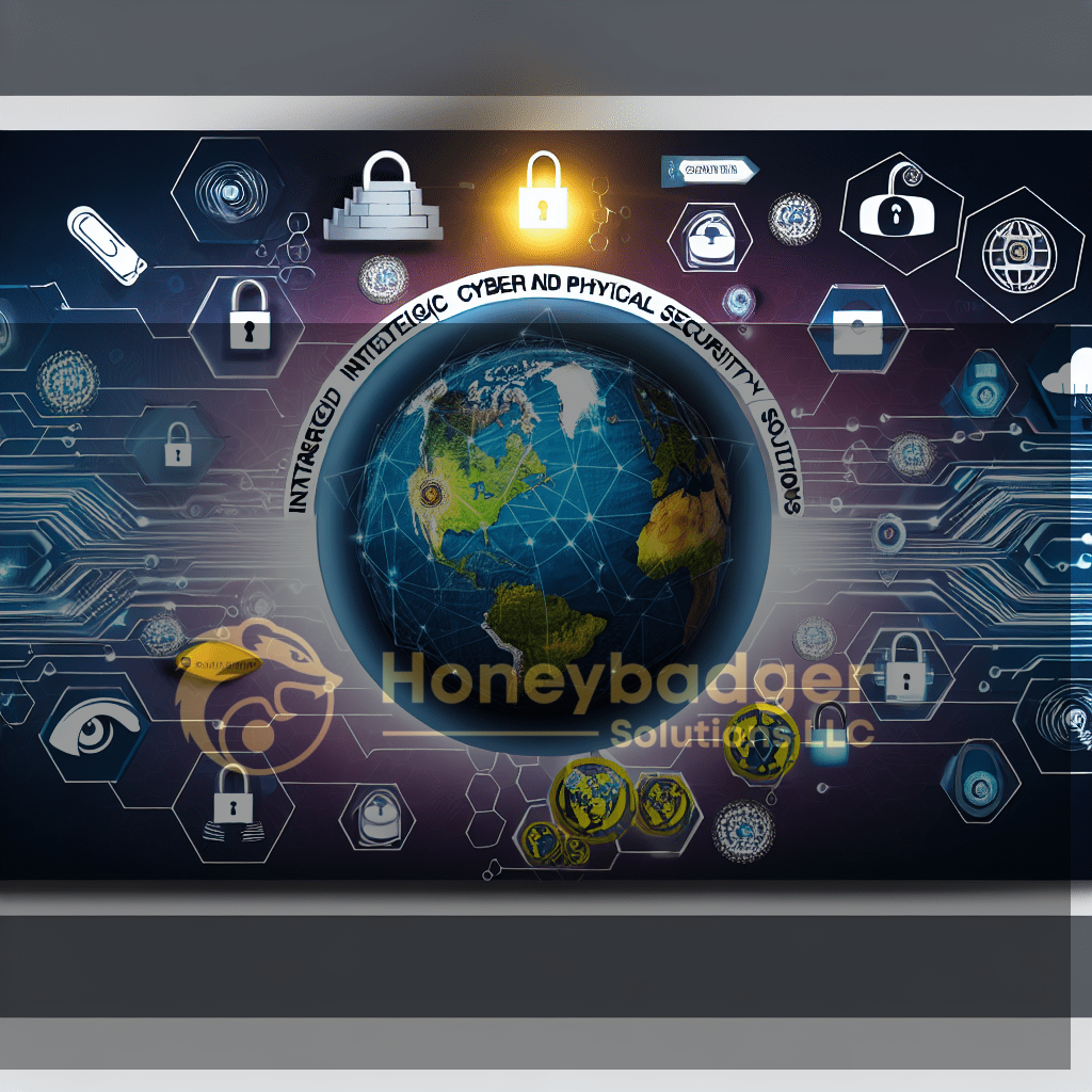 Honeybadger Solutions LLC blue glowing globe connected by a digital network depicting integrated cyber and physical security themes