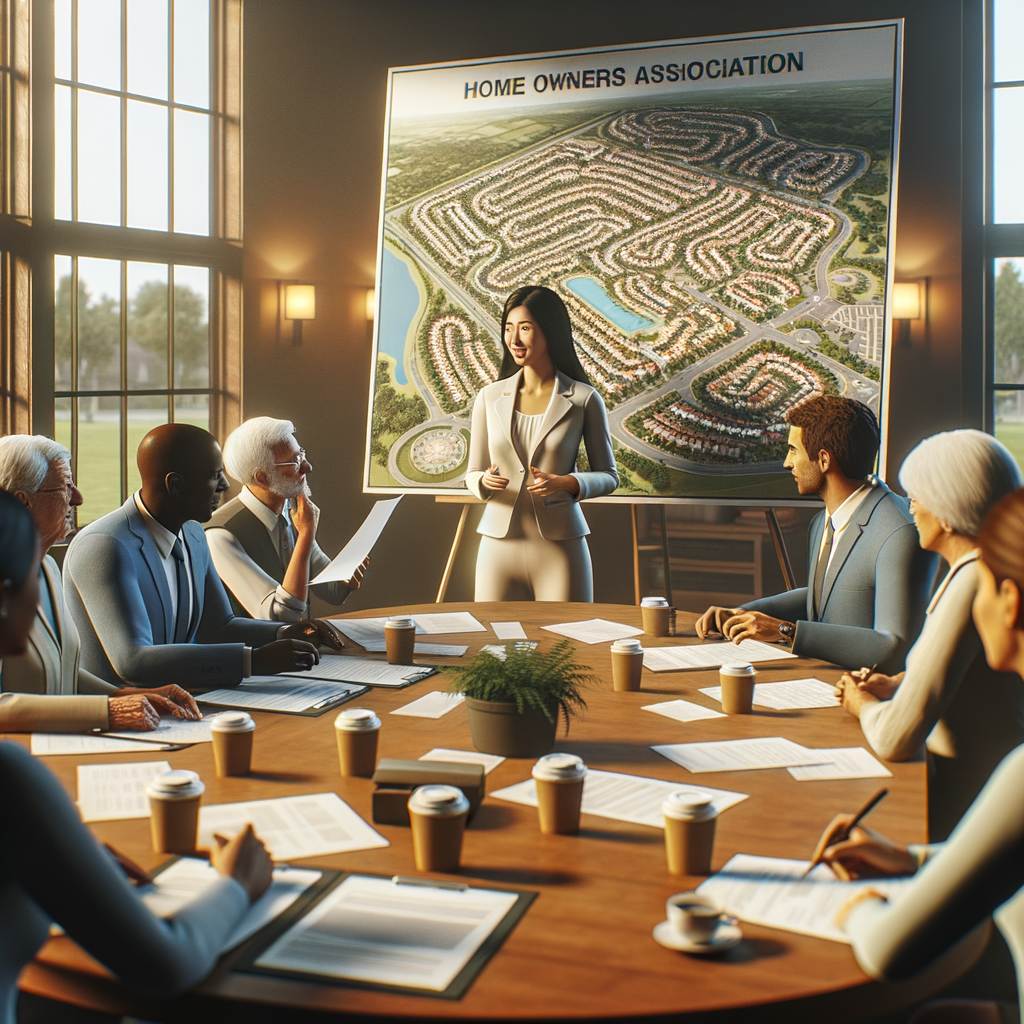 Williams, Arizona HOA security meeting with Honeybadger Solutions LLC team in a conference room, “Home Owners Association” map poster on wall, indoor framed map