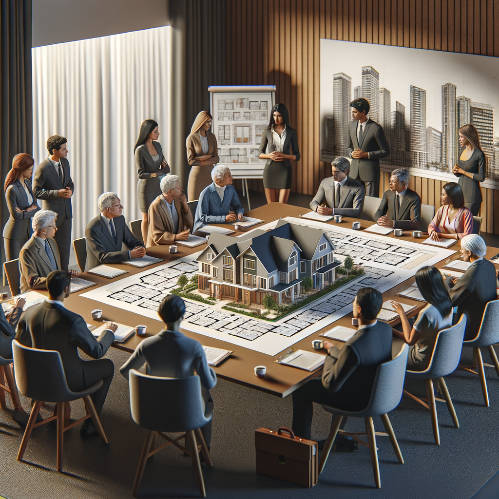 During an indoor HOA security planning meeting in Mesa, Arizona, Honeybadger Solutions LLC professionals review a neighborhood model.