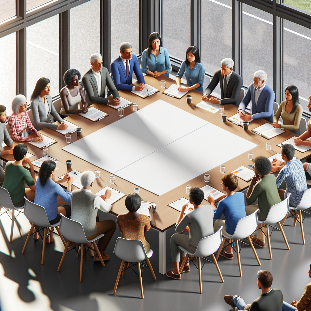Professionals in a conference room around a table during an HOA security services planning meeting, with Honeybadger Solutions LLC branding and Kitt Peak, Arizona context.