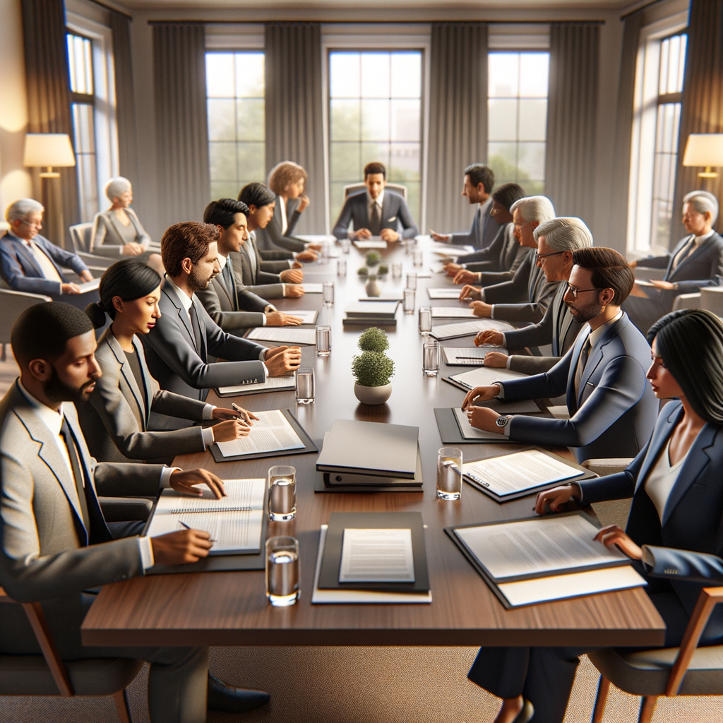 HOA security planning in Kingman, Arizona with Honeybadger Solutions LLC, teams in business attire meeting in an indoor boardroom.