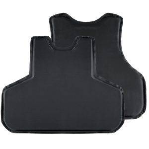 Two black IIIA/HG2 soft armor panels with contoured edges are shown together, reflecting the thinner, lighter, stronger armor design.