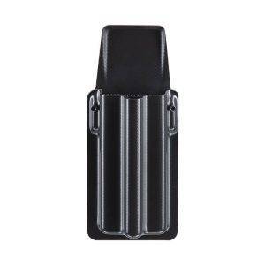 A black Honeybadger Solutions Triple Mag Pouch shows a molded front, open top, and secure side hardware on a clean white background.