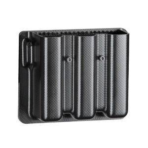 Black Honeybadger Solutions Triple Mag Pouch with three formed magazine bays and a low-profile textured finish on a white background.