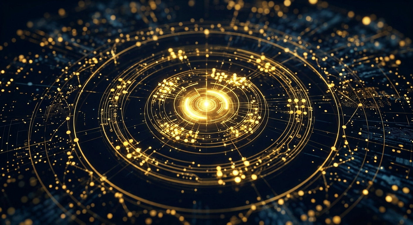 Concentric gold alert rings escalating toward a secure core, representing tiered SOC triage on a dark navy background