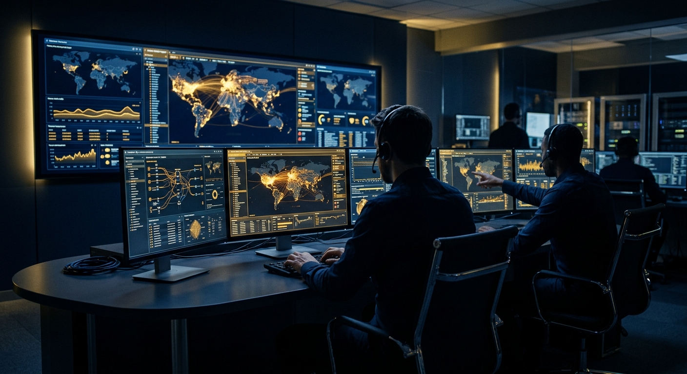 Security operations analysts monitoring network telemetry during an active ransomware incident response
