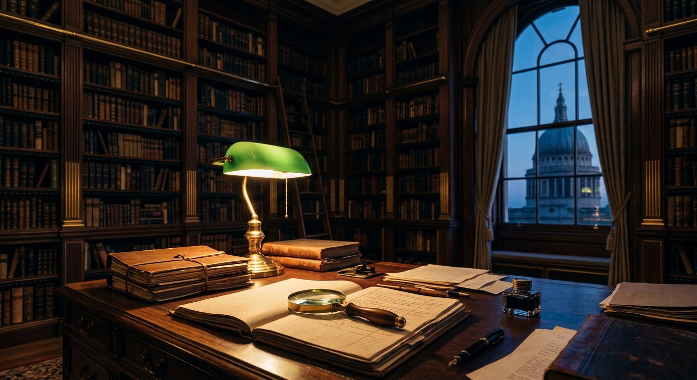 Estate library and courthouse silhouette representing Arizona probate investigation services