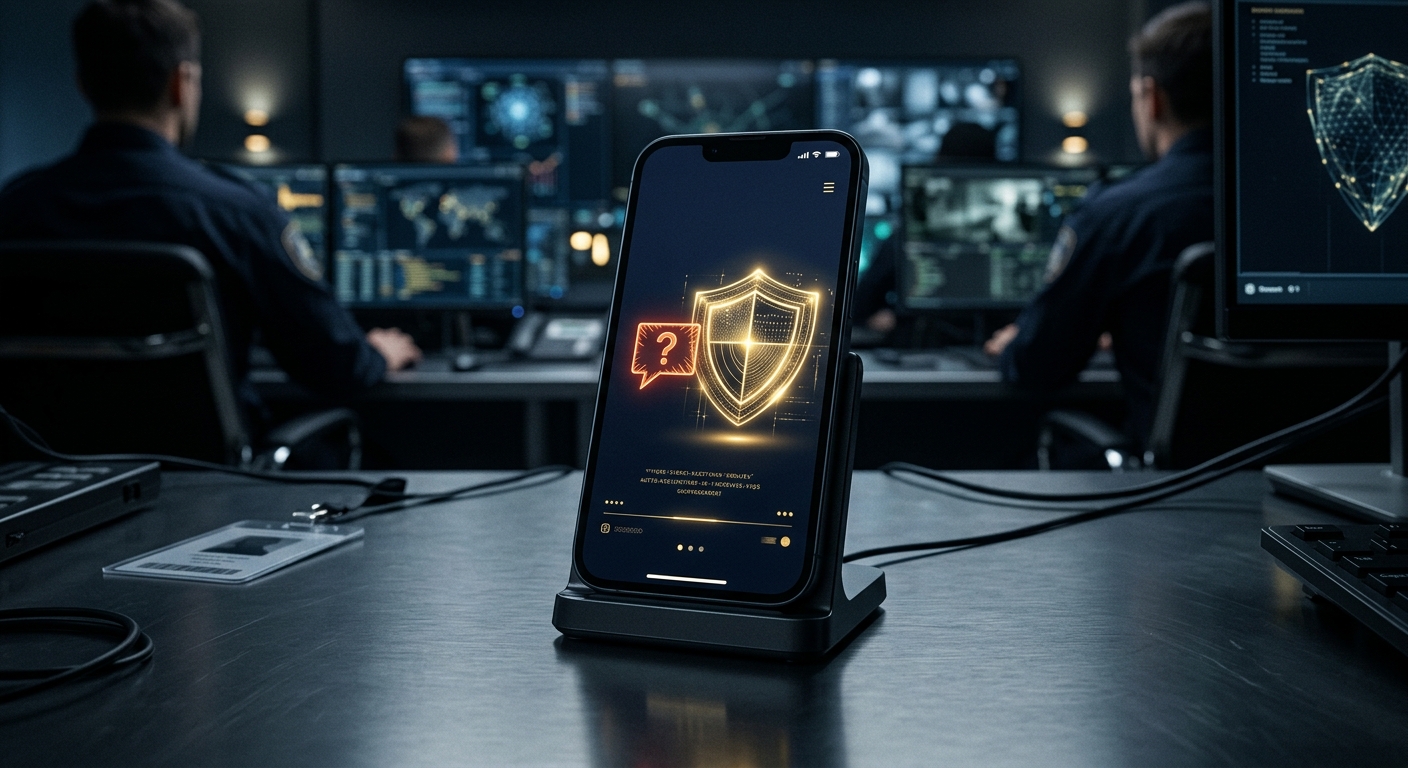 Conceptual image representing phishing, vishing, and social engineering threats against a business, dark navy and gold security aesthetic