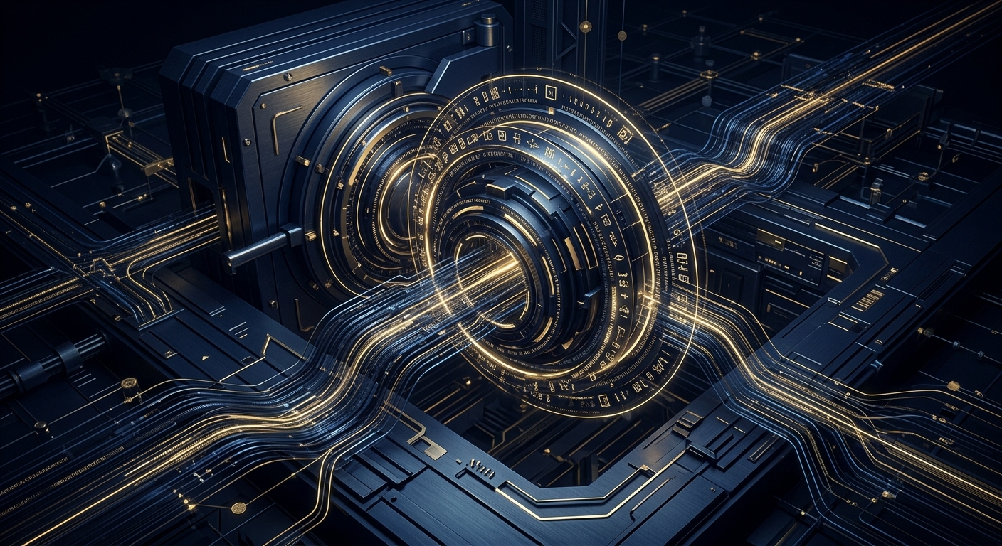 Data breach chain of custody and credential monitoring concept in dark navy and gold