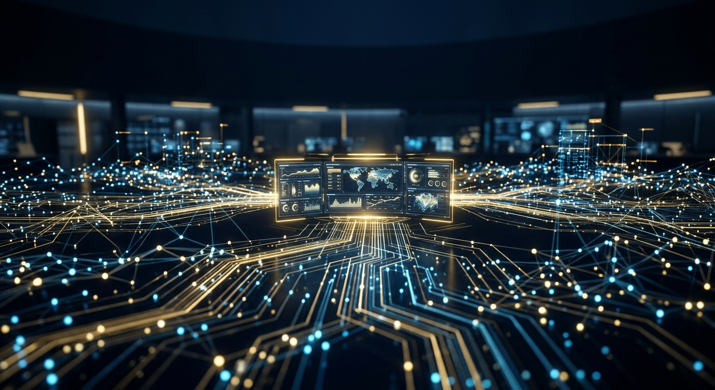 Dark web data exposure monitoring concept in dark navy and gold