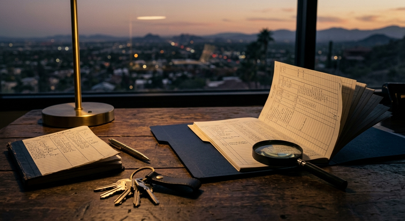 Investigator documenting a case file of financial and caregiving records in an elder abuse investigation