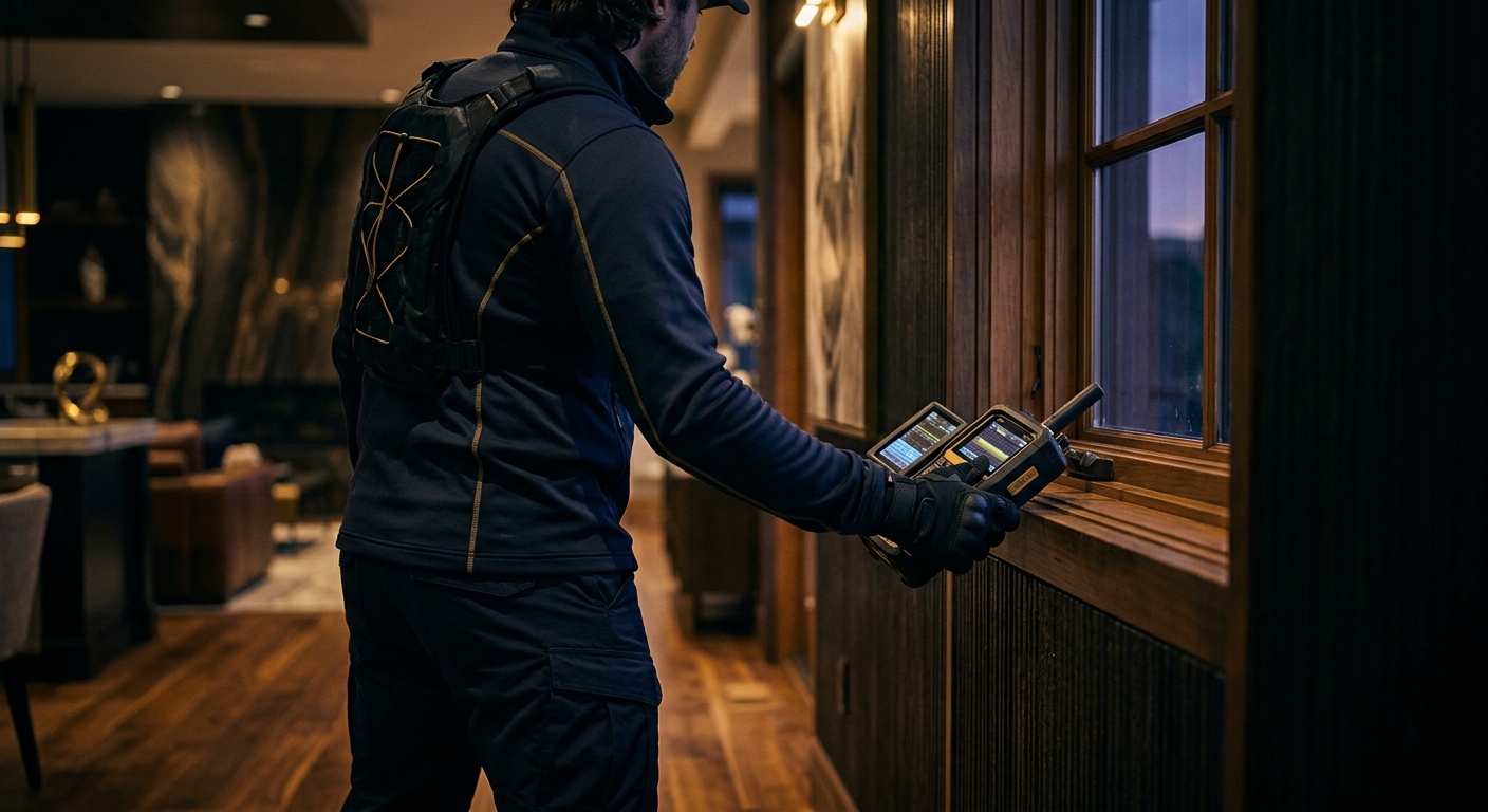 Technical surveillance countermeasures sweep for GPS trackers and hidden devices at a private residence