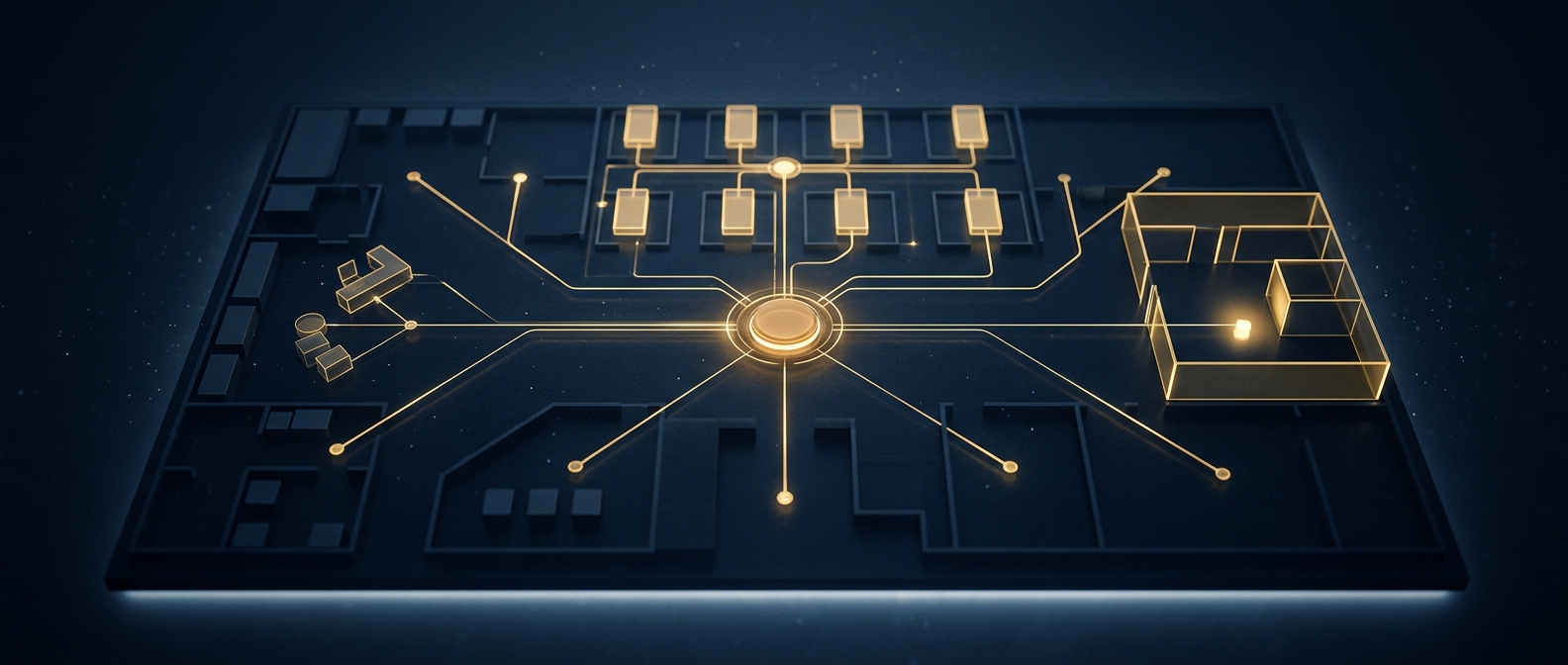 Code Grey hospital violence response operations concept showing emergency department coordination network in navy and gold