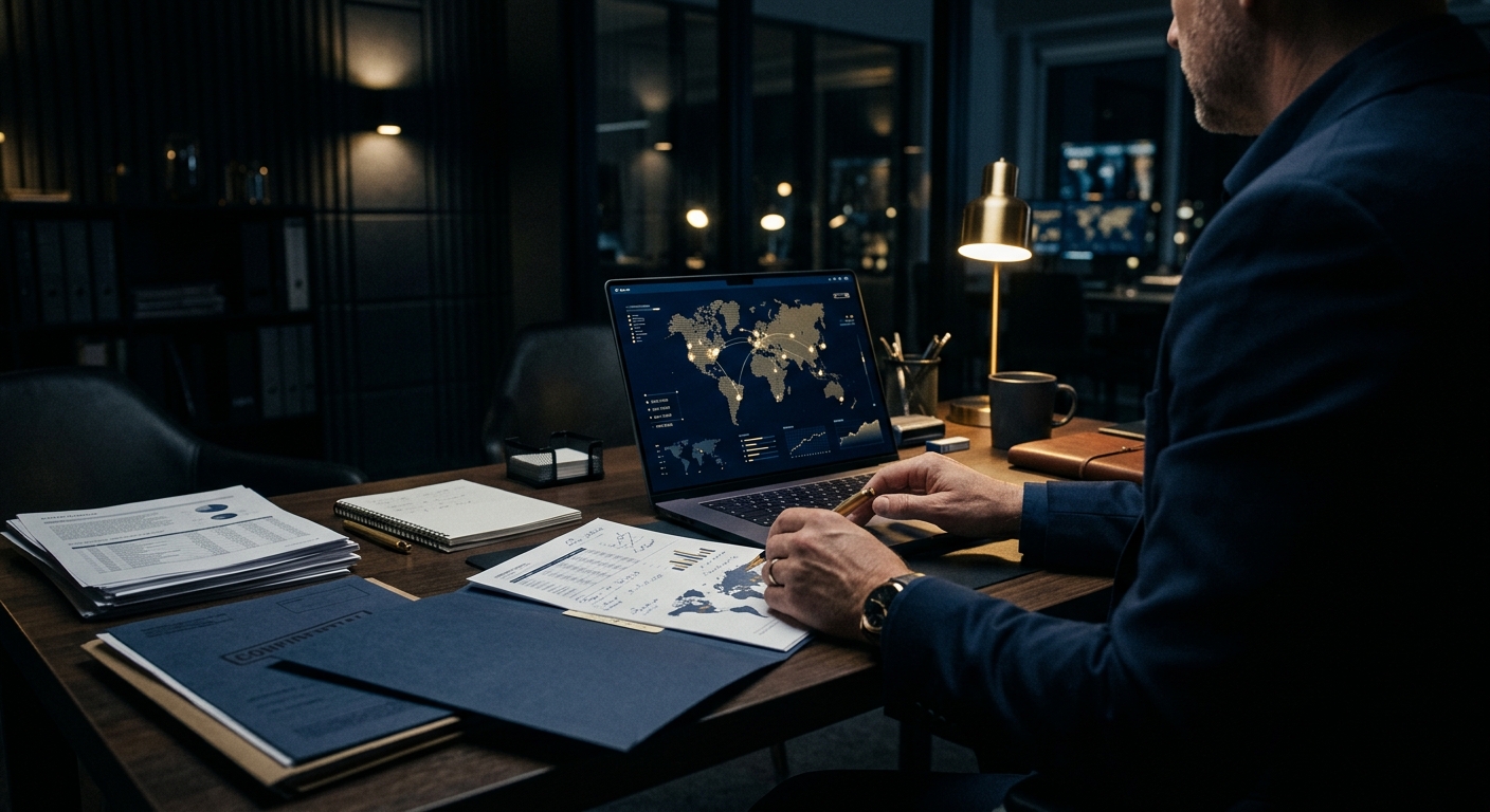 Investigator cross-referencing records and digital location data during a missing person search