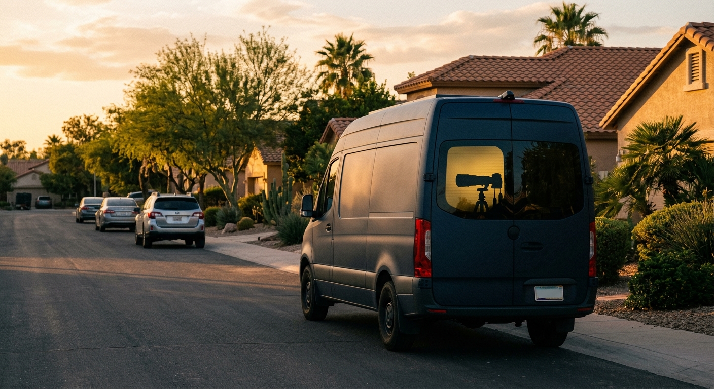 Discreet surveillance vehicle documenting activity for a personal injury claim in Arizona