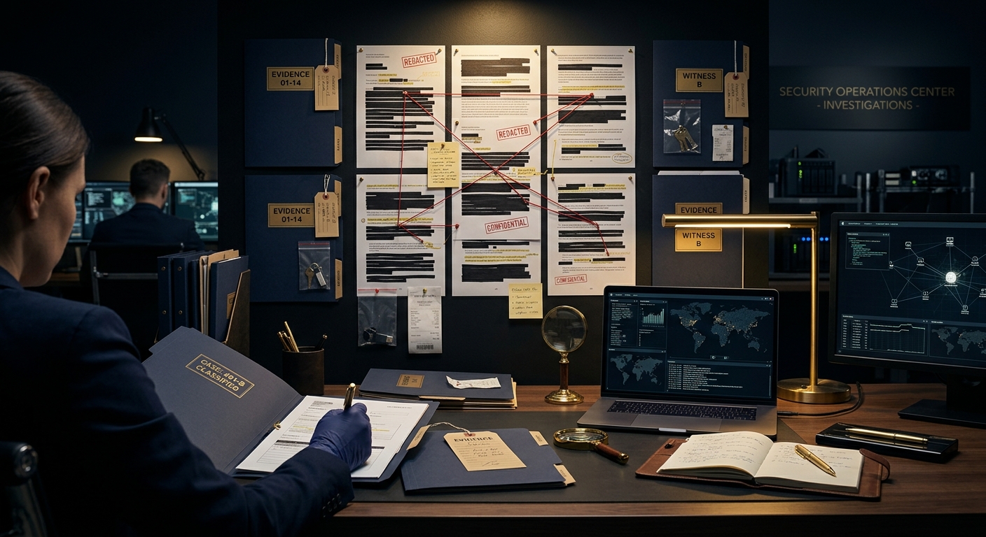 Litigation support investigator's case file and evidence documentation organized for an attorney's review