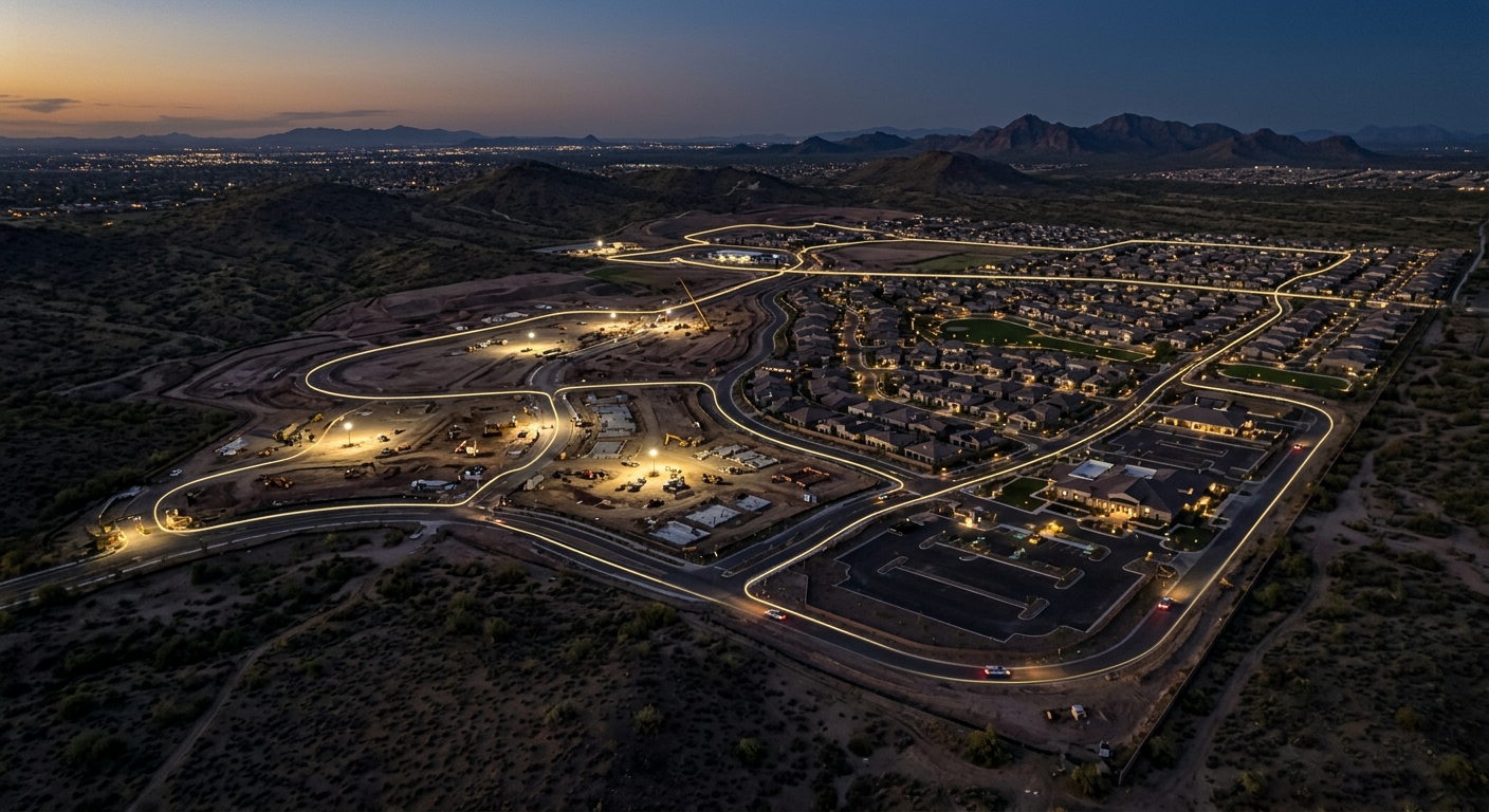 Aerial view of a Peoria Arizona development showing a mobile patrol route linking multiple protected sites