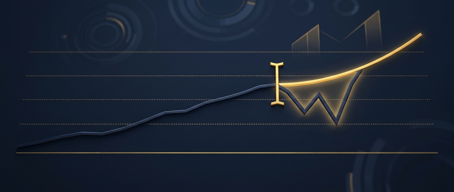 Concept of a manufactured pre-divorce earnings dip exposed against the suppressed true growth trajectory of a private company in navy and gold