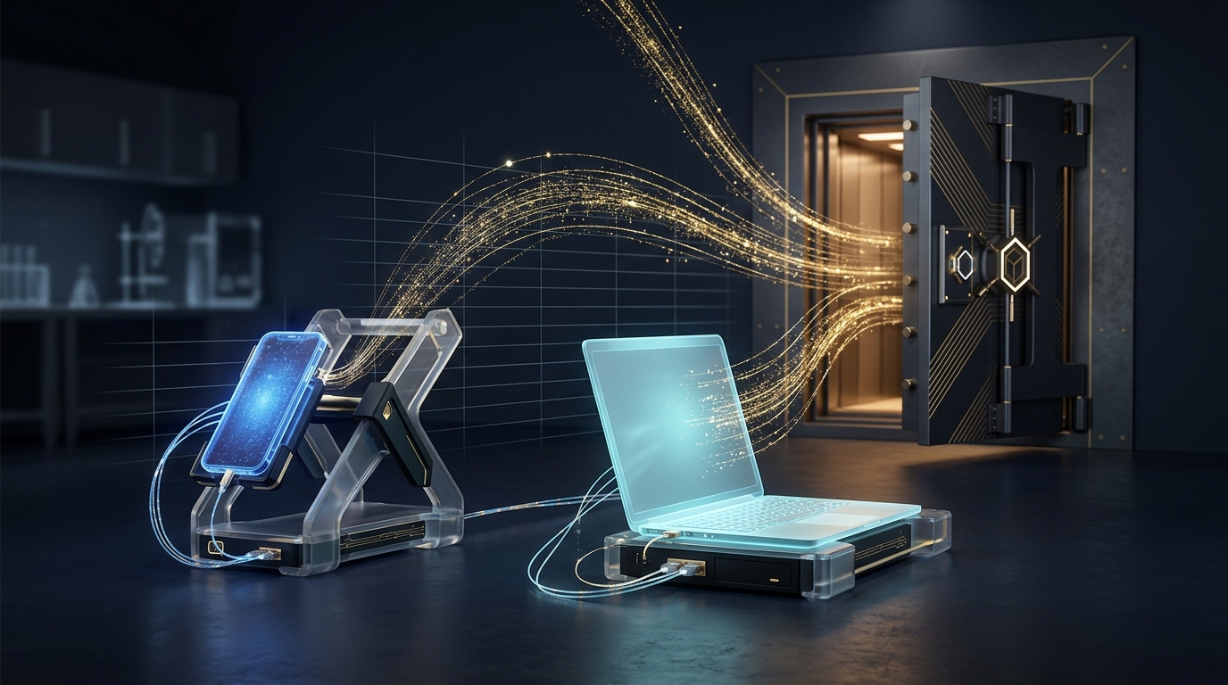 Cell phone forensics versus computer forensics laboratory operations concept in navy and gold