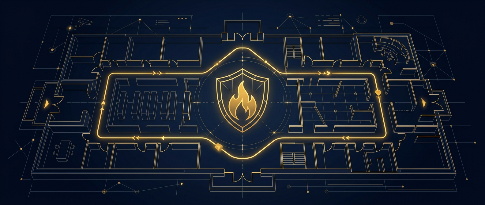 Fire watch security operations concept for an Arizona facility in navy and gold