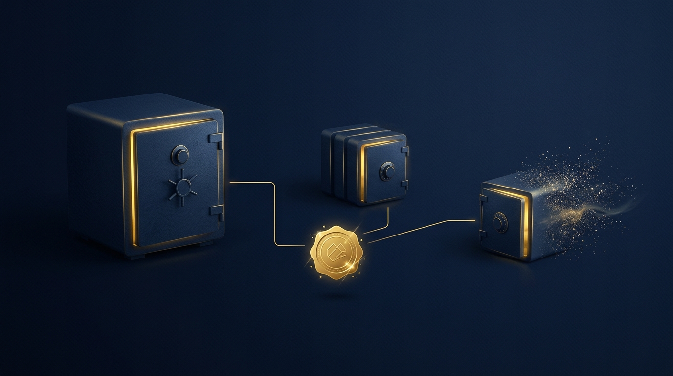 Three encrypted-messaging evidence sources, device database, cloud backup, and metadata, converging on a hash-verified evidence seal in navy and gold