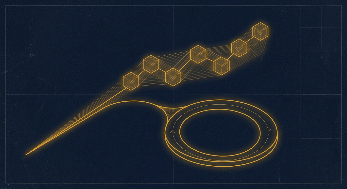Navy and gold conceptual diagram contrasting a transparent verified investment structure against a closed self-feeding loop, illustrating Ponzi mechanics.
