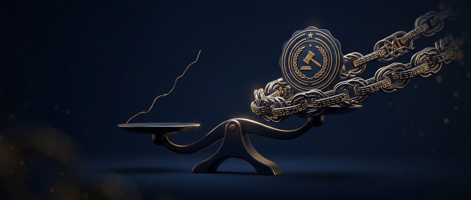 Concept of weighing a cheap forensic shortcut against a defensible verified process with chain of custody in navy and gold