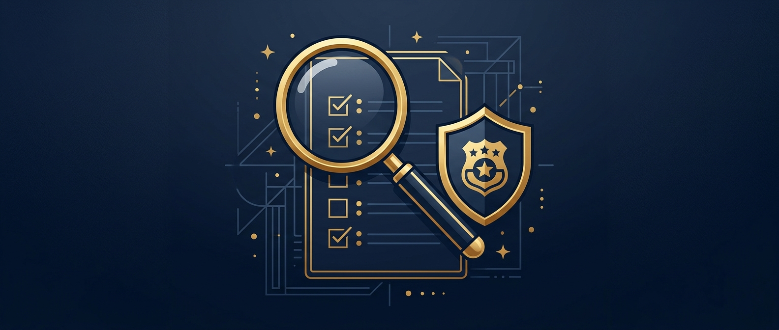 Verifying an Arizona security guard company's license and insurance concept with a checklist and shield in navy and gold