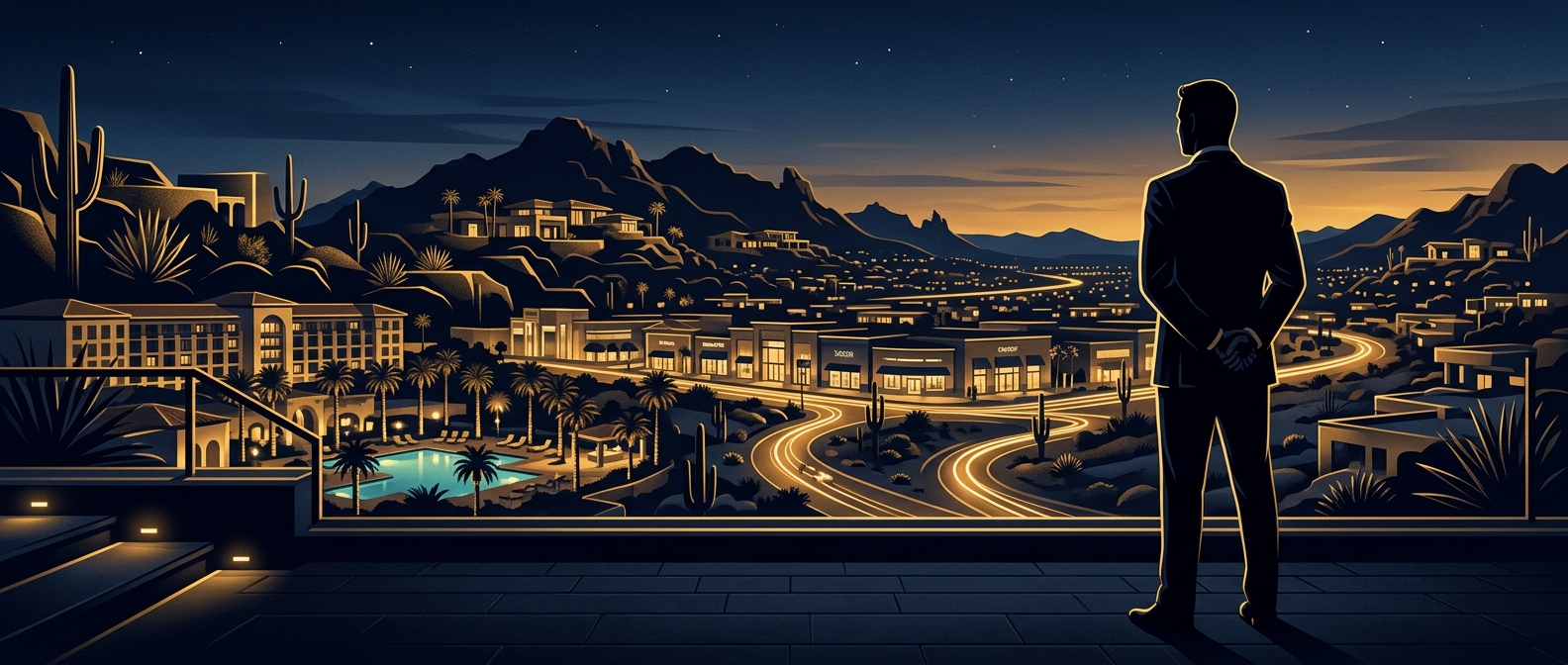 Concept of choosing a top security guard company for Scottsdale luxury retail, resorts, events, and estates in navy and gold