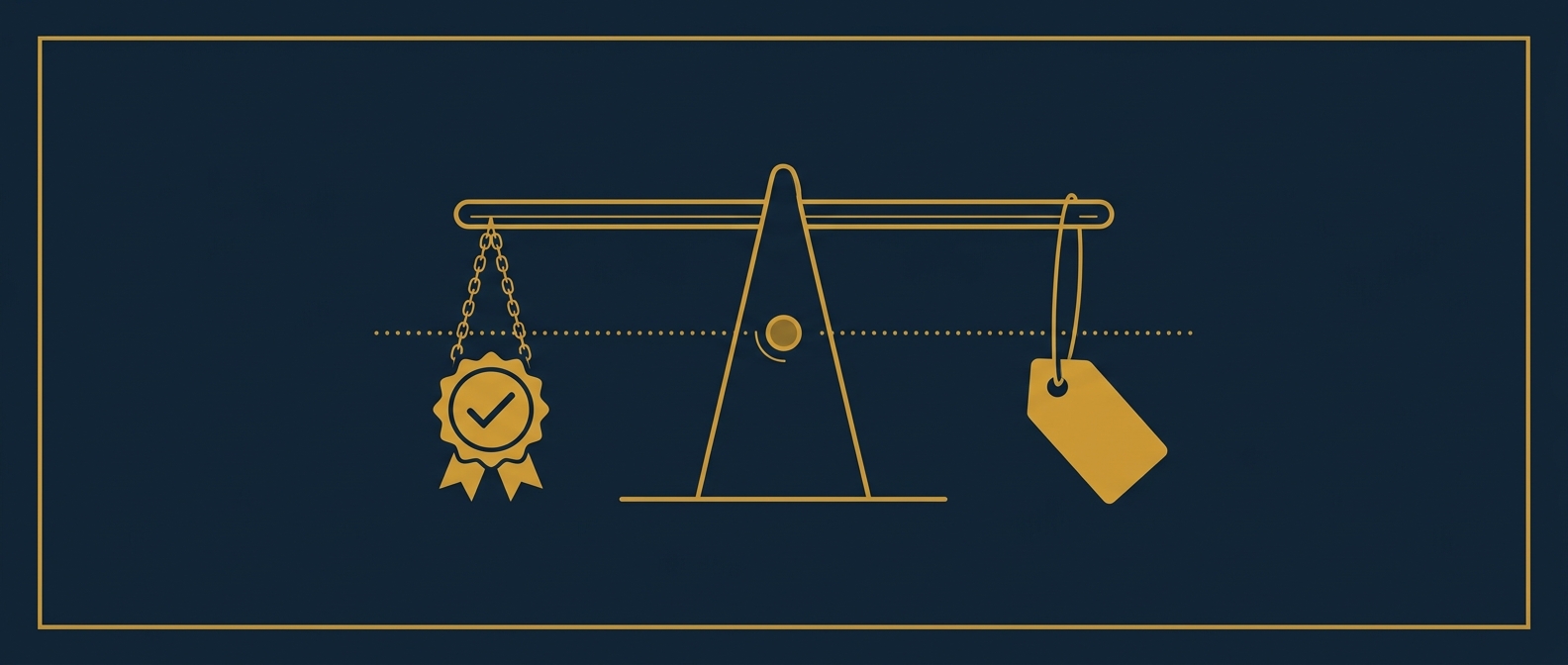A scale weighing a verified security license against a low price, symbolizing how to compare Arizona security guard companies