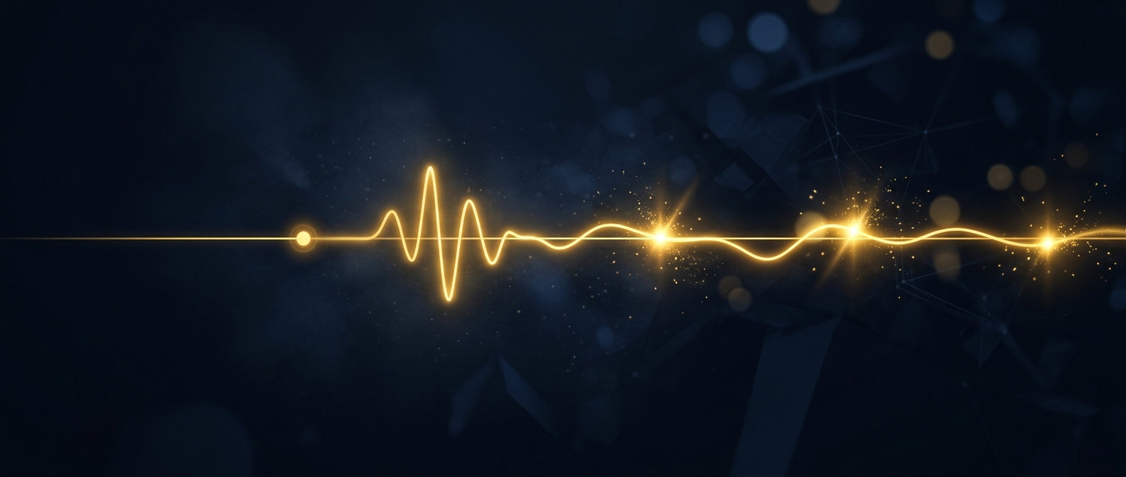 Conceptual visualization of a single static record snapshot beside a continuous data stream generating a real-time alert, in navy and gold