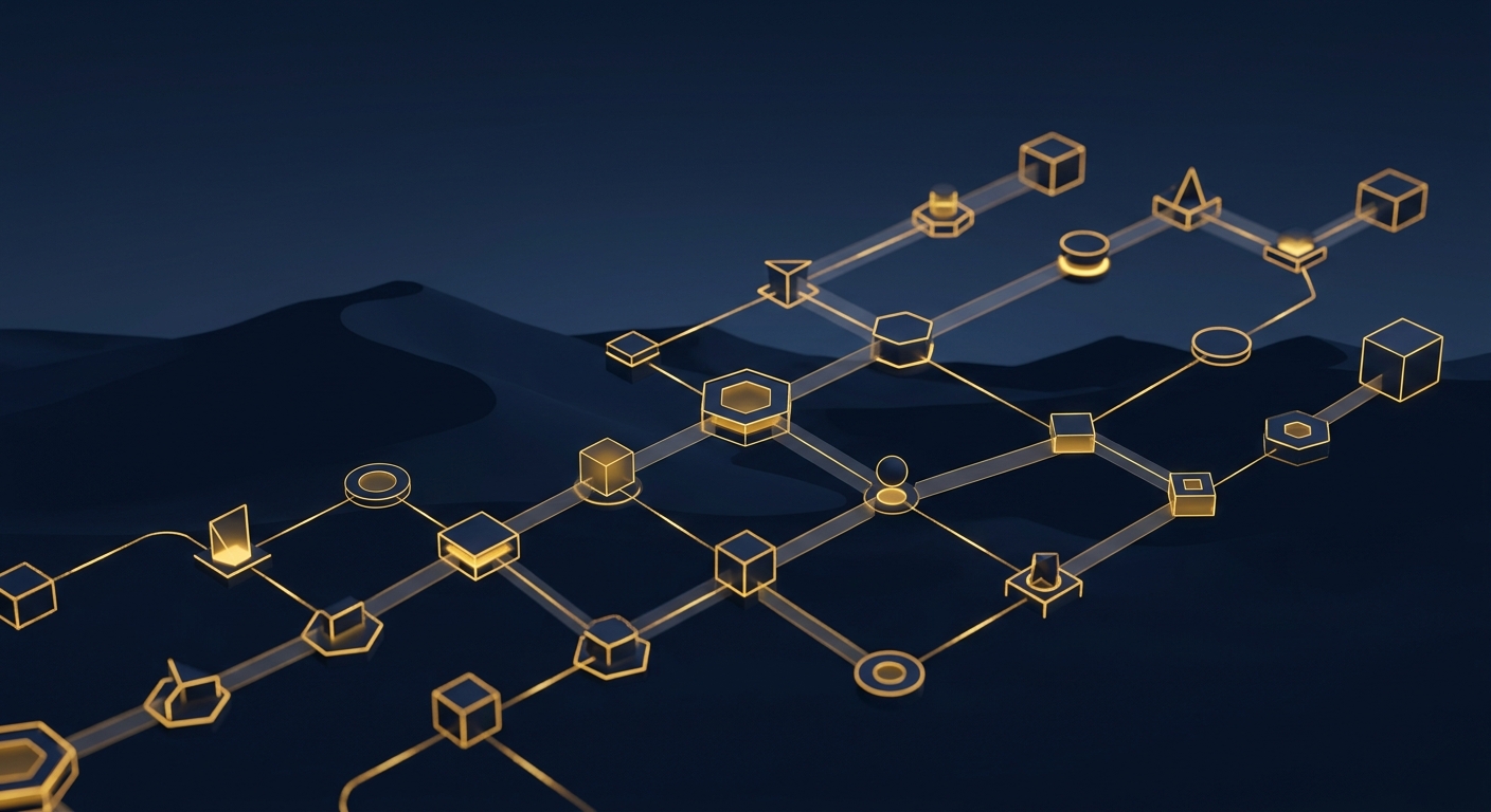 Conceptual navy and gold graphic of a forensic chain-of-custody workflow over a stylized Chandler Arizona tech corridor skyline