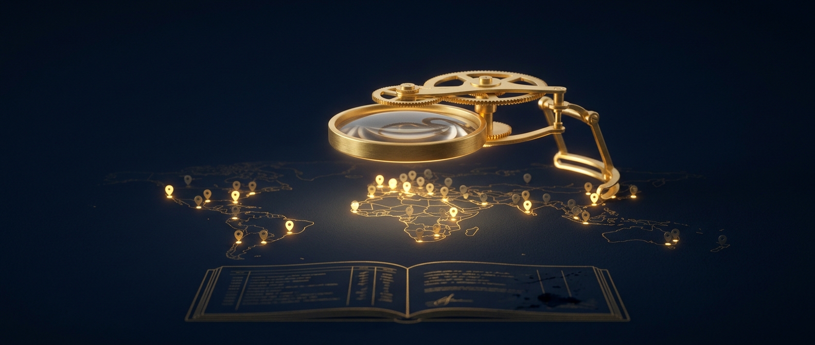 Analytical lens distinguishing real franchise outlet churn from closures and transfers across a territory map in navy and gold