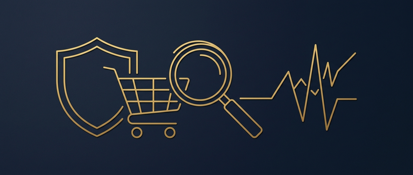 Conceptual shield and shopping-cart icon with data graph representing retail loss-prevention analytics