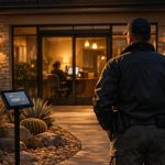 Entrance of an Arizona assisted living community at dusk