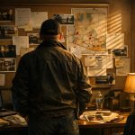Defense investigator reviewing case files and maps in an Arizona office
